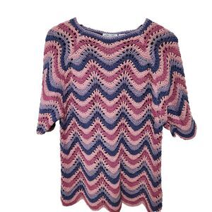 The Villager Knitted by Hand Crochet Knit Top Silk Blend Chevron Scalloped Hem L